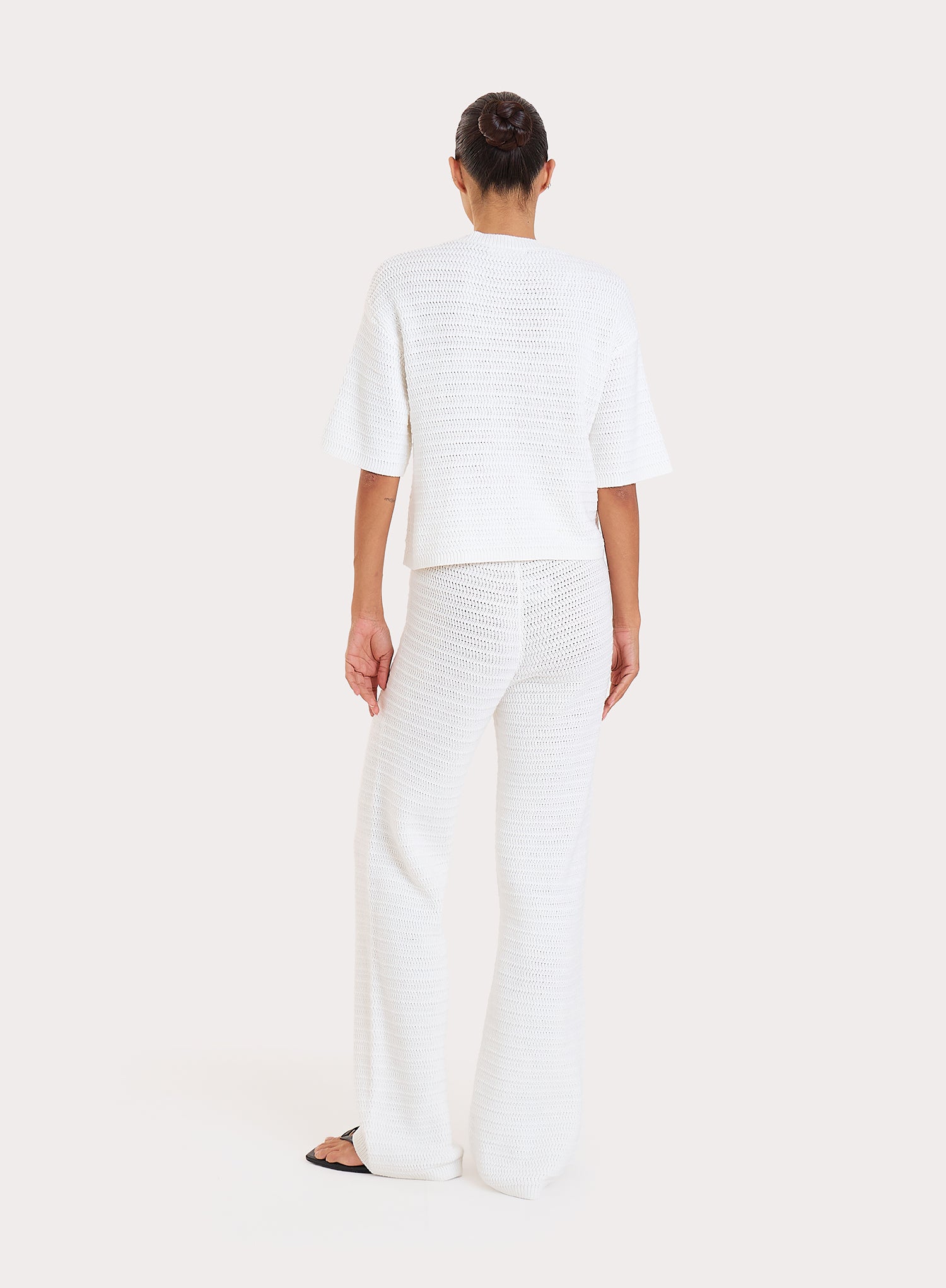 White Crochet Straight Leg Trousers